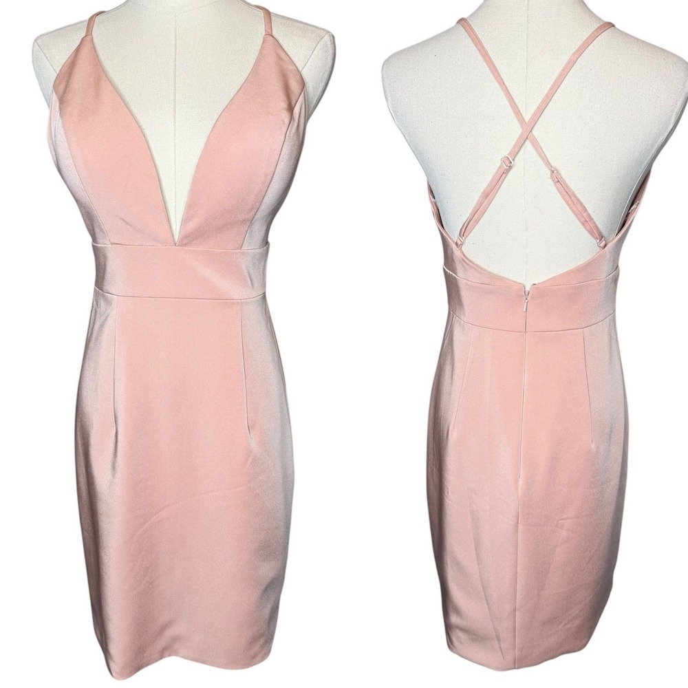 Jovani Plunging Neckline Mini Dress Cocktail Party Wedding Blush Pink NEW size 0 - Picture 2 of 5